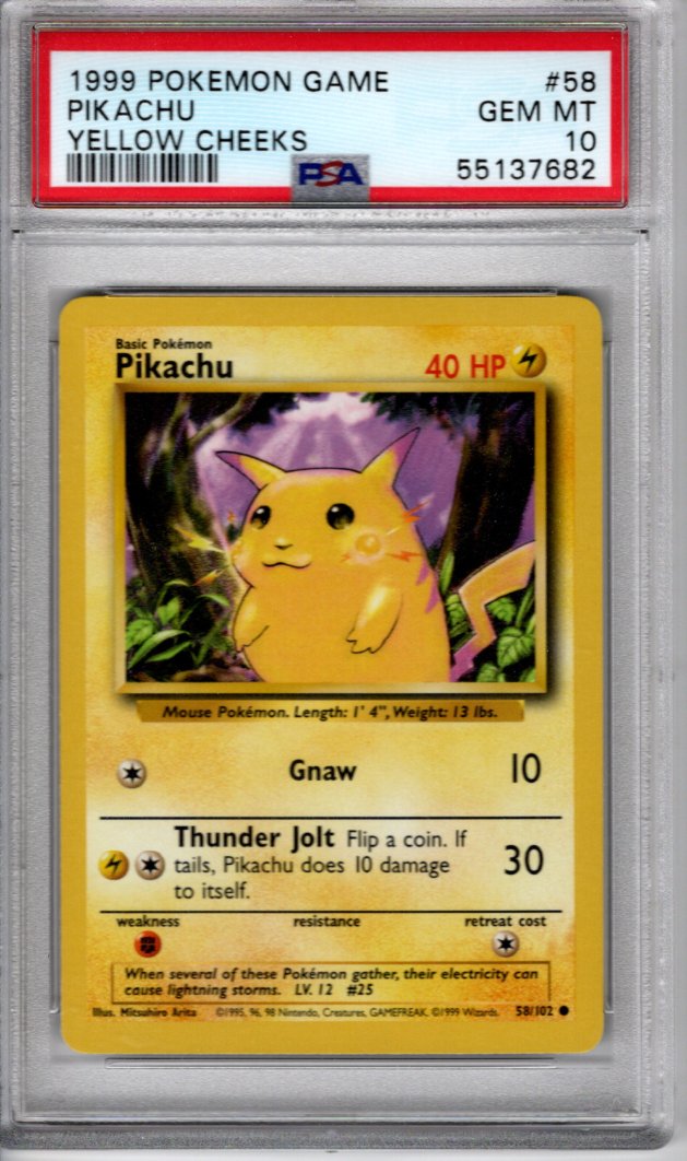 PSA 10 - 1999 Pikachu (Yellow Cheeks) - Base Set #58